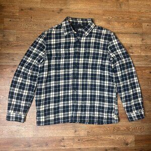 G.H. Bass Men’s blue & white plaid flannel shirt w/ thermal lining Size L